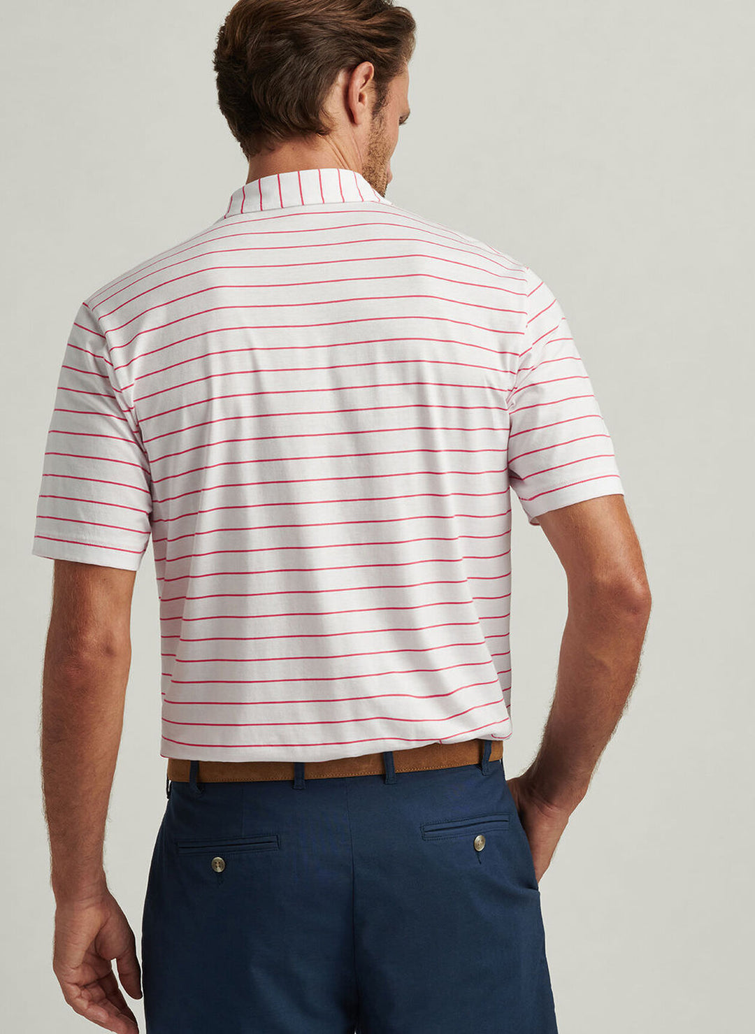 Peter Millar Mens Classic Fit Crown Comfort Cotton Ss Polo Ross Stripe - Geranium