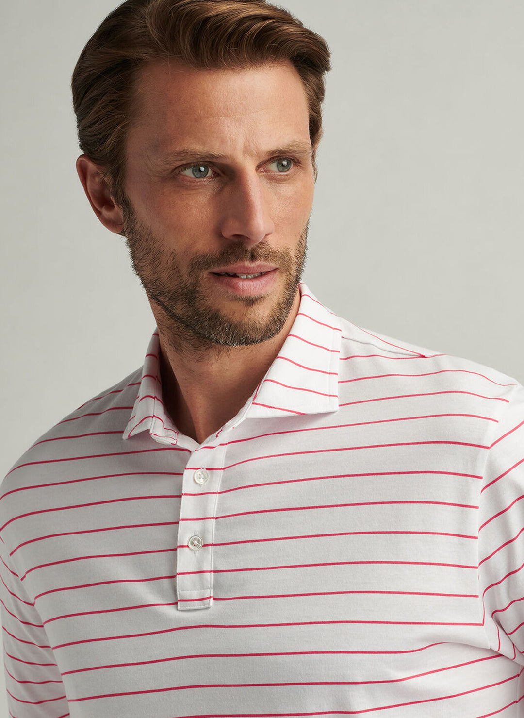 Peter Millar Mens Classic Fit Crown Comfort Cotton Ss Polo Ross Stripe - Geranium