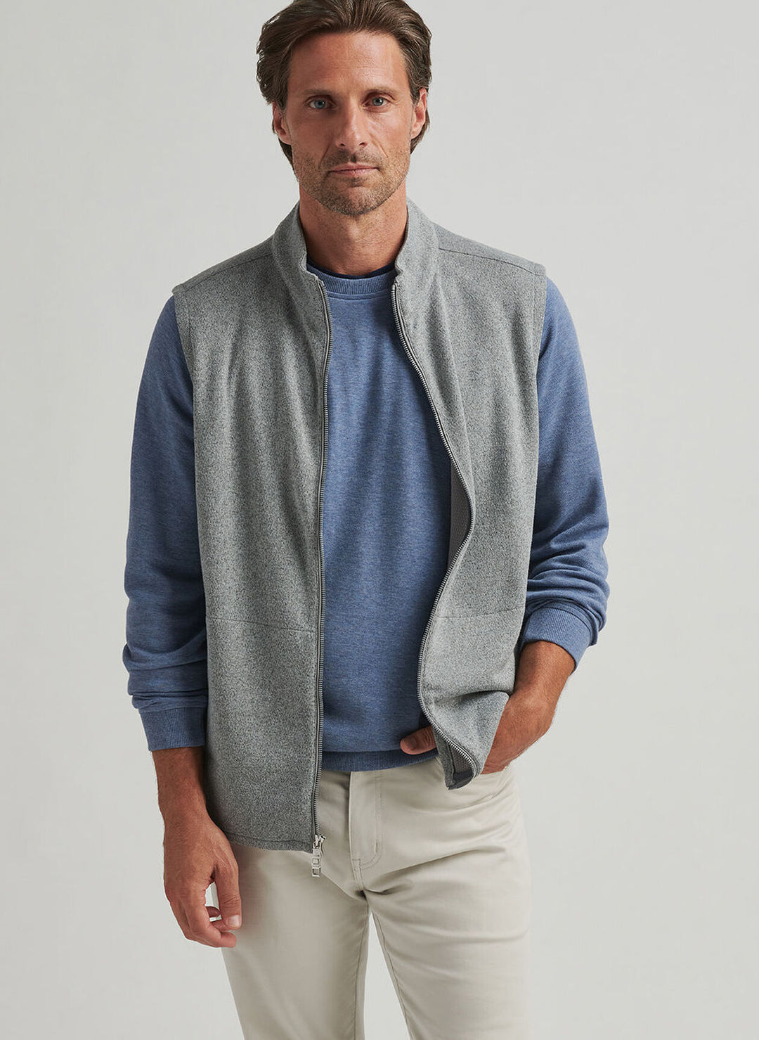Peter Millar Mens Classic Fit Crown Sweater Fleece Vest - Gale Grey