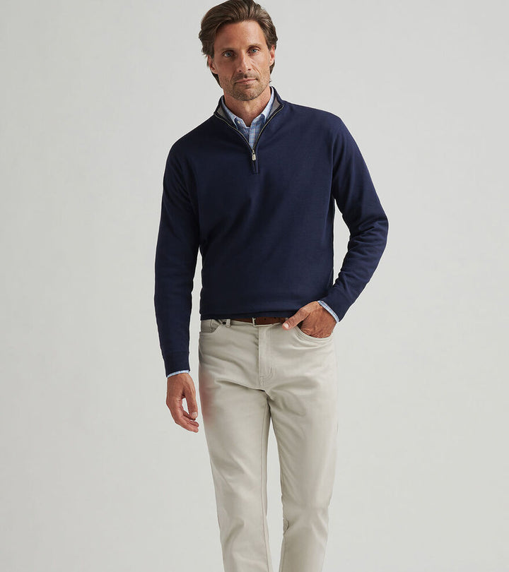 Peter Millar Men's Classic Fit Coolspun Cotton Quarter-Zip Sweater - NAVY