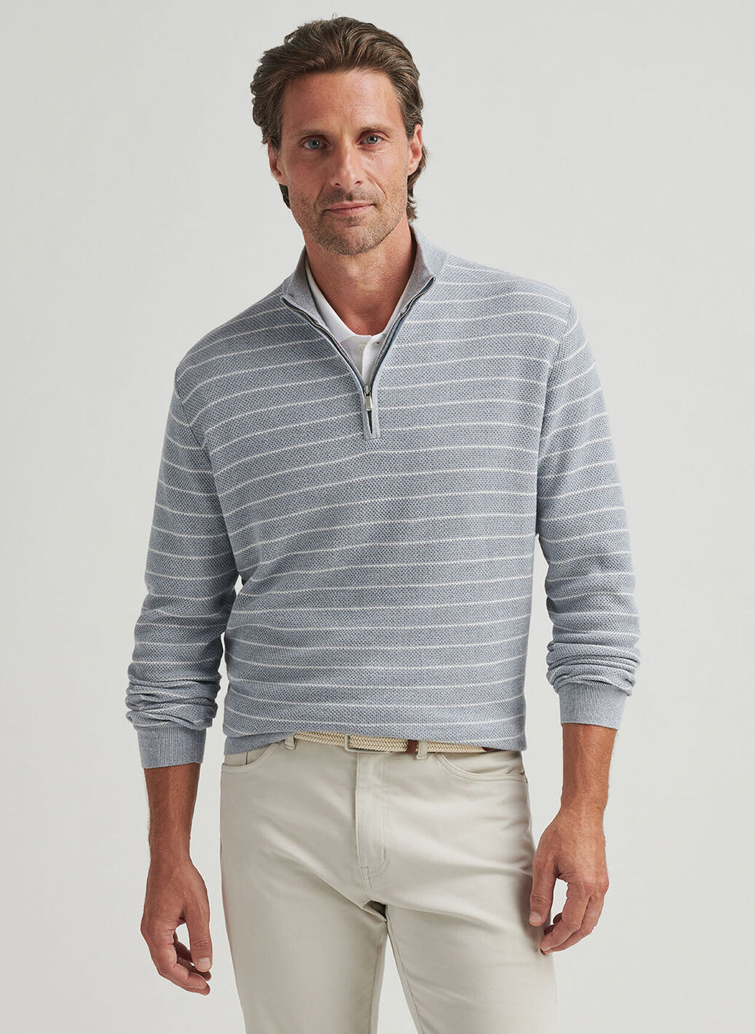 Peter Millar Mens Classic Fit South Bend Striped Quarter-Zip Sweater - Morning Blue