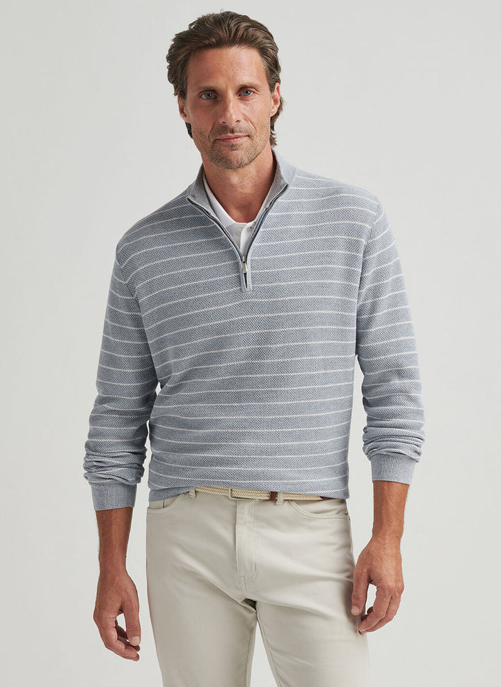 Peter Millar Mens Classic Fit South Bend Striped Quarter-Zip Sweater - Morning Blue