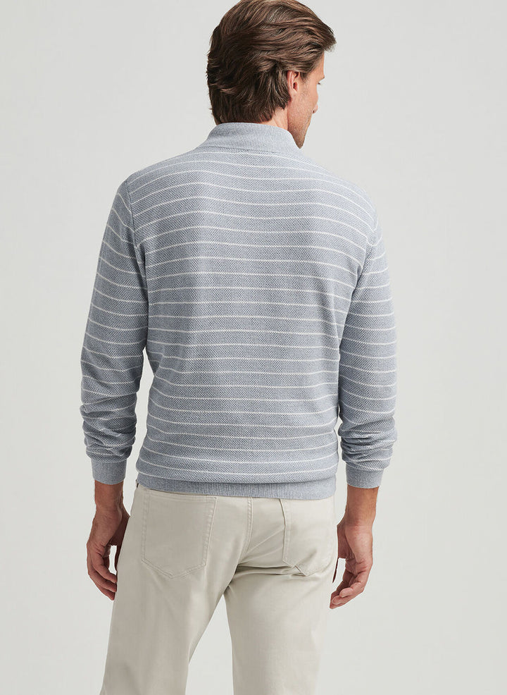 Peter Millar Mens Classic Fit South Bend Striped Quarter-Zip Sweater - Morning Blue