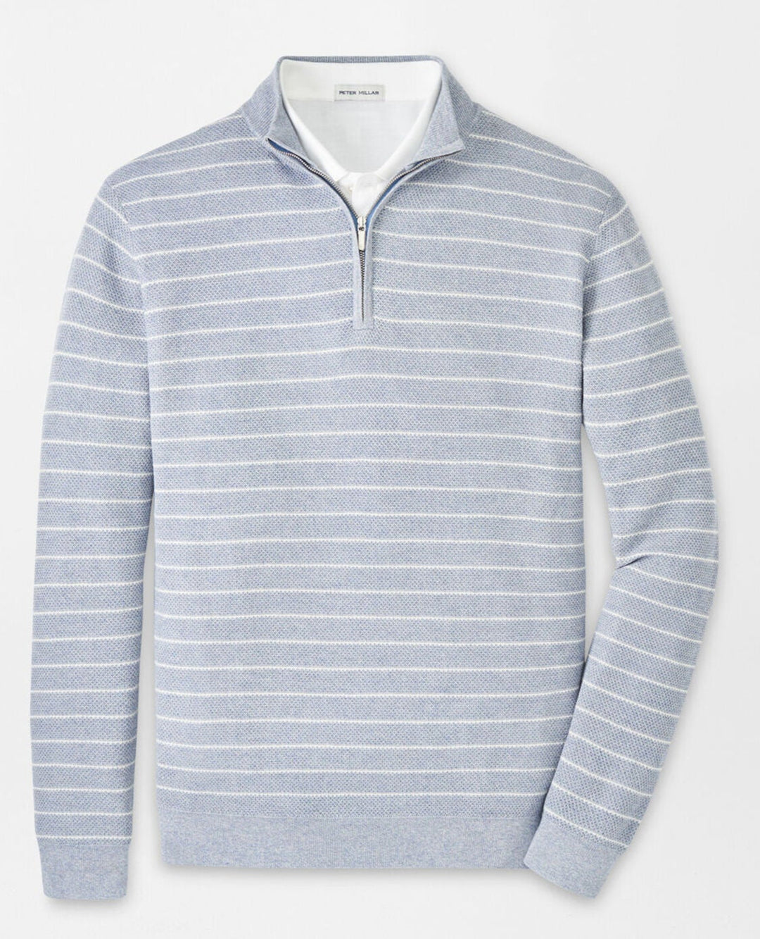 Peter Millar Mens Classic Fit South Bend Striped Quarter-Zip Sweater - Morning Blue