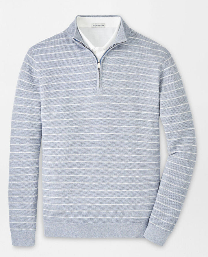 Peter Millar Mens Classic Fit South Bend Striped Quarter-Zip Sweater - Morning Blue
