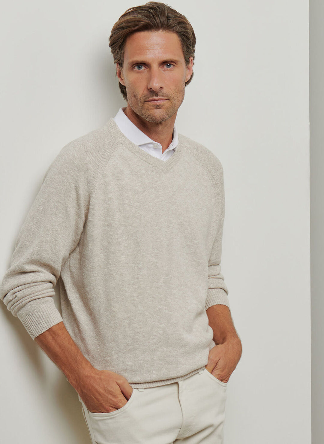 Peter Millar Mens Classic Fit Montauk V-Neck Sweater - Palm Thatch