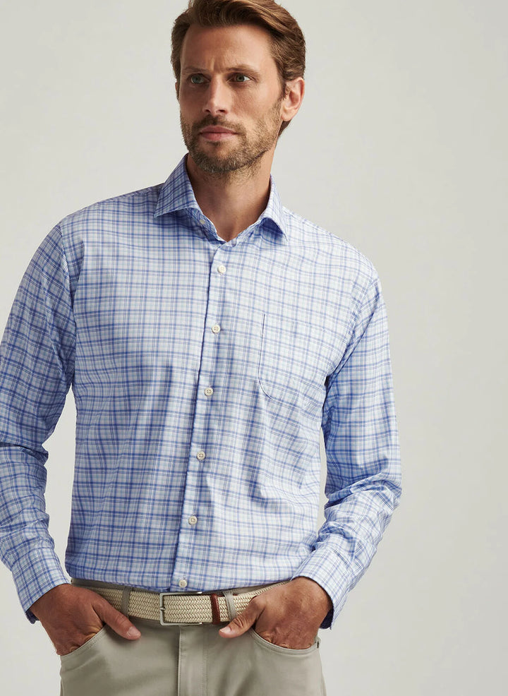 Peter Millar Men's Classic Fit Garrow Crown Lite Cotton-Stretch Sport Shirt - Blue Freesia