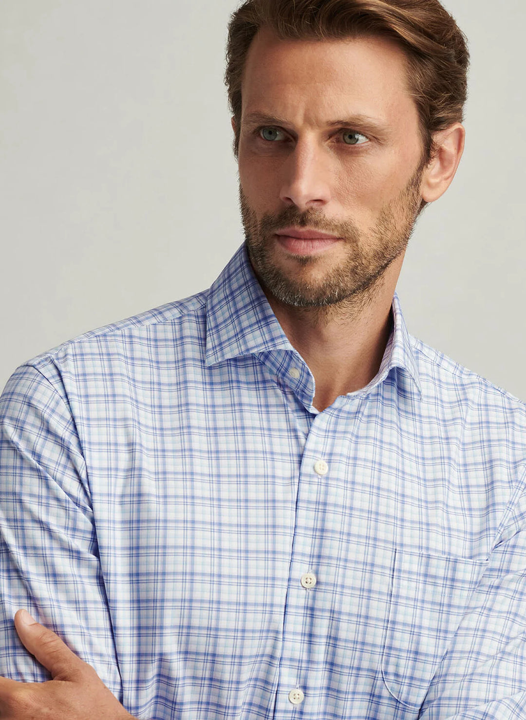 Peter Millar Men's Classic Fit Garrow Crown Lite Cotton-Stretch Sport Shirt - Blue Freesia