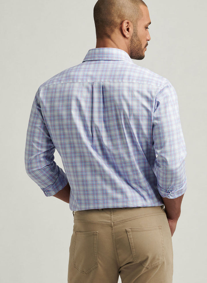 Peter Millar Mens Classic Fit Windermere Crown Lite Cotton-Stretch Sport Shirt - Blue Poppy