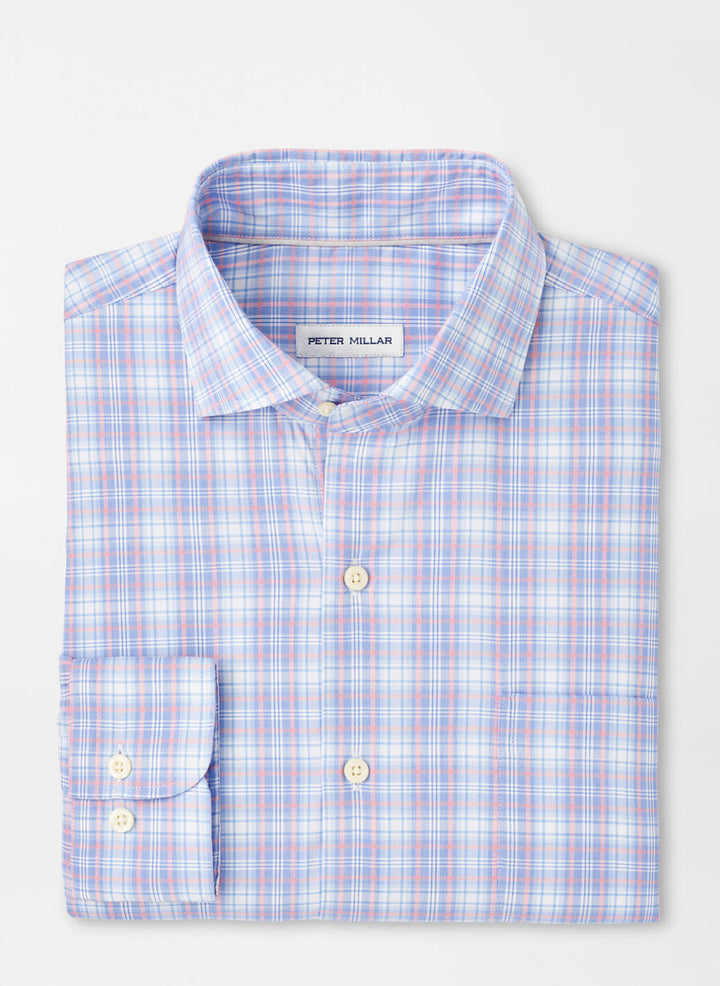 Peter Millar Mens Classic Fit Windermere Crown Lite Cotton-Stretch Sport Shirt - Blue Poppy