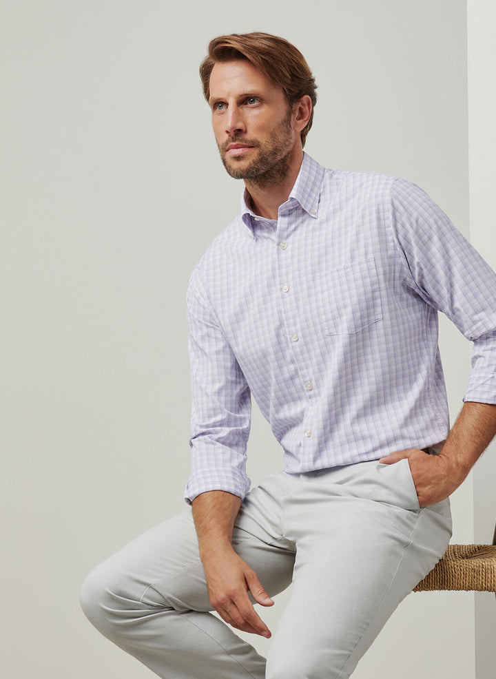 Peter Millar Mens Classic Fit Wissel Performance Twill Sport Shirt - Wildflower