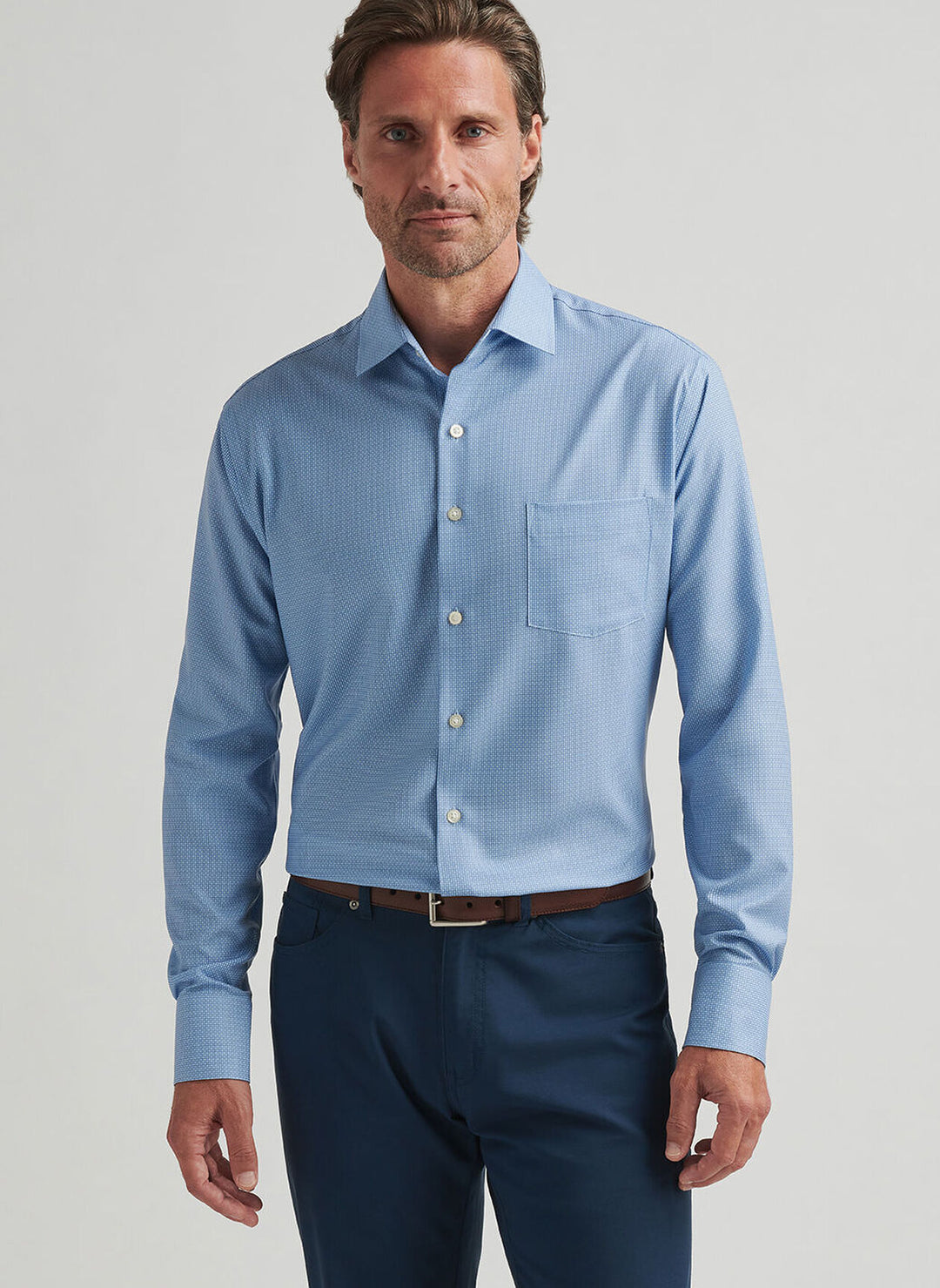 Peter Millar Mens Classic Fit Triad Performance Poplin Sport Shirt - Cottage Blue
