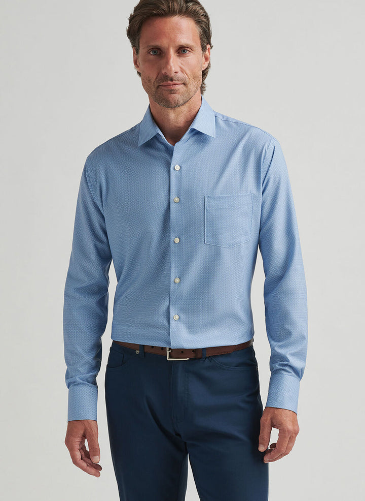 Peter Millar Mens Classic Fit Triad Performance Poplin Sport Shirt - Cottage Blue