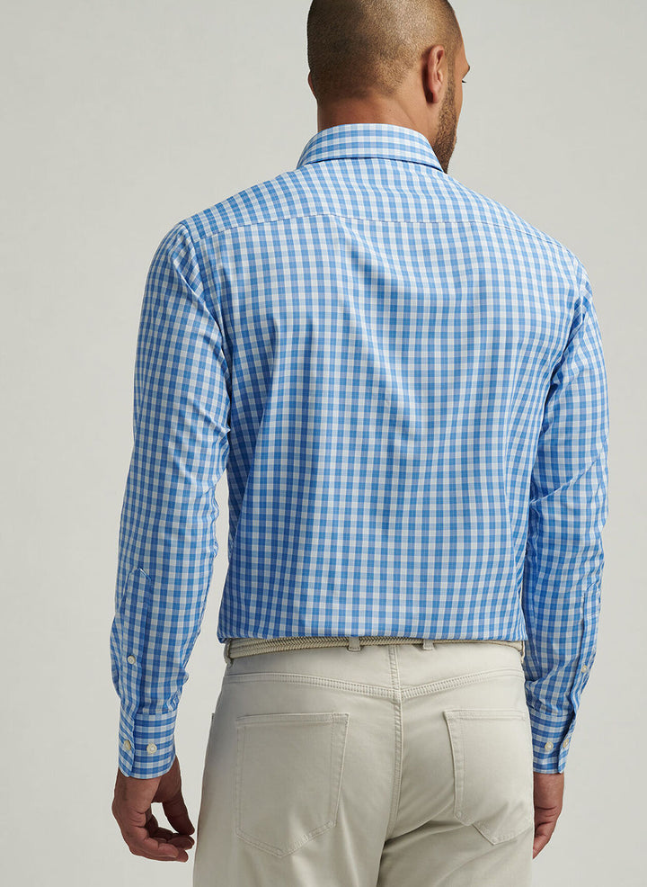 Peter Millar Mens Classic Fit Leven Performance Twill Sport Shirt - Blue Poppy