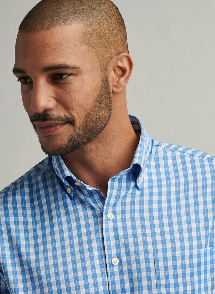 Peter Millar Mens Classic Fit Leven Performance Twill Sport Shirt - Blue Poppy
