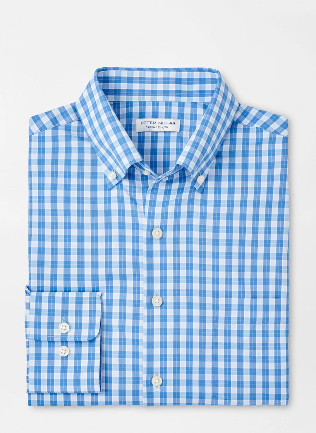 Peter Millar Mens Classic Fit Leven Performance Twill Sport Shirt - Blue Poppy