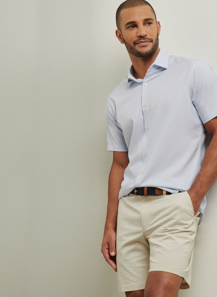 Peter Millar Mens Classic Champers Performance Poplin Sport Shirt - White