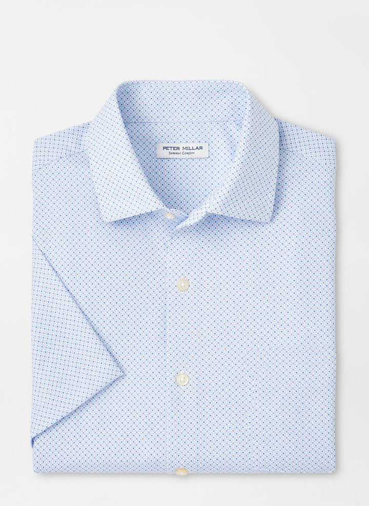 Peter Millar Mens Classic Champers Performance Poplin Sport Shirt - White