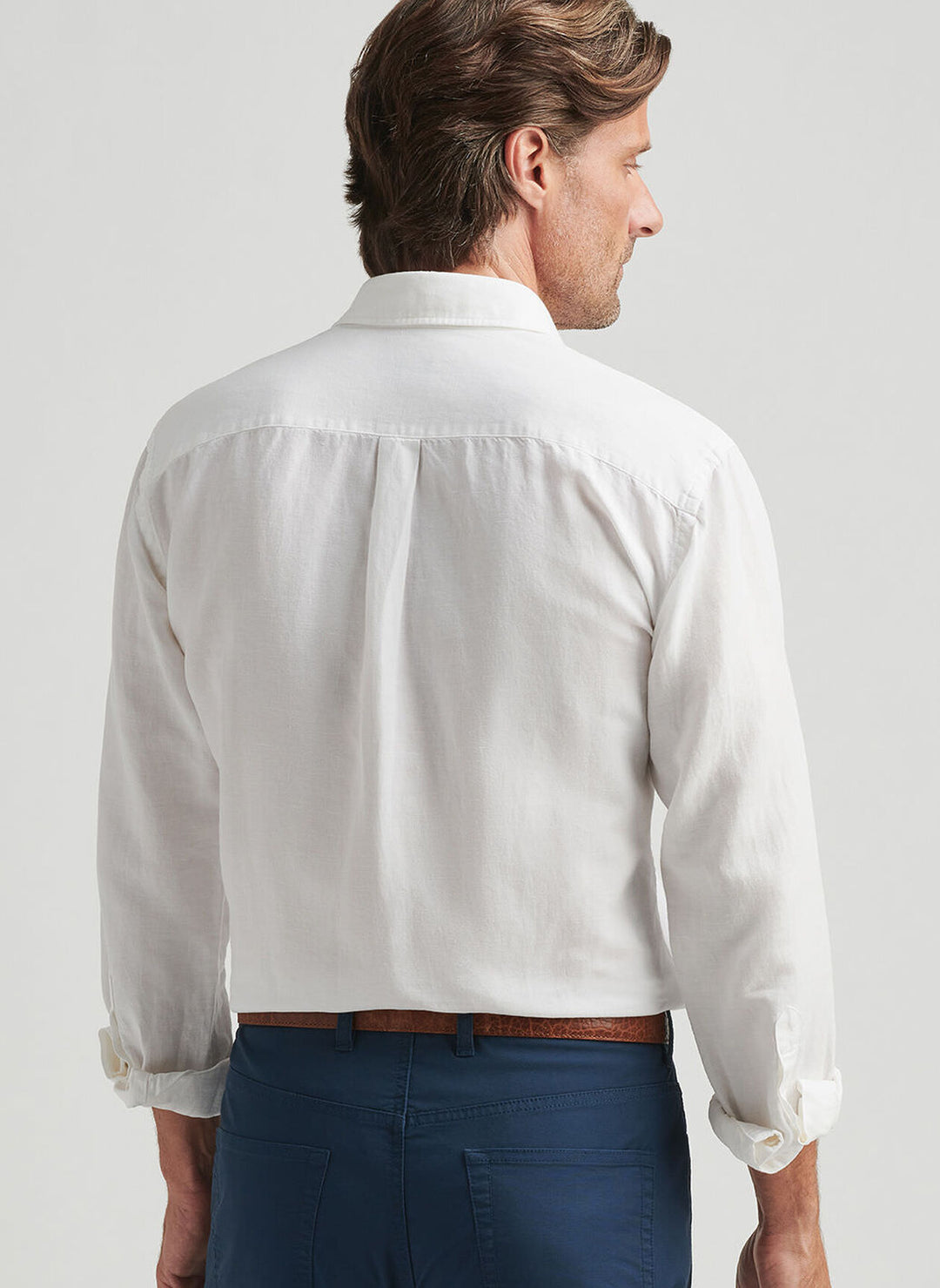 Peter Millar Mens Classic Fit Canal Linen Cotton Sport Shirt - White