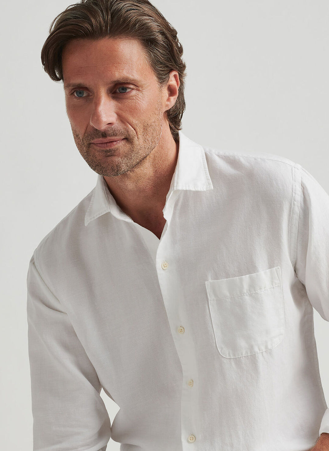 Peter Millar Mens Classic Fit Canal Linen Cotton Sport Shirt - White