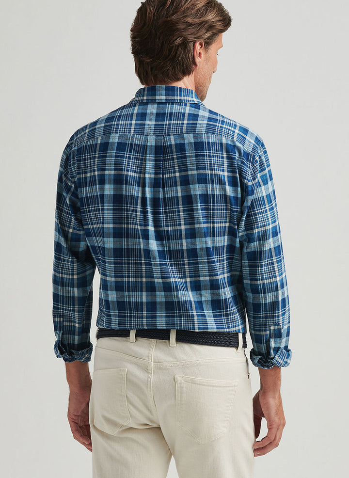 Peter Millar Mens Classic Malawi Cotton Sport Shirt - Indigo