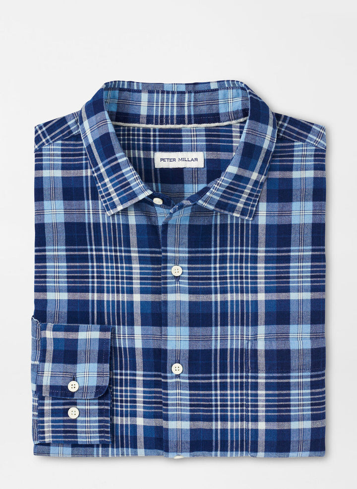 Peter Millar Mens Classic Malawi Cotton Sport Shirt - Indigo