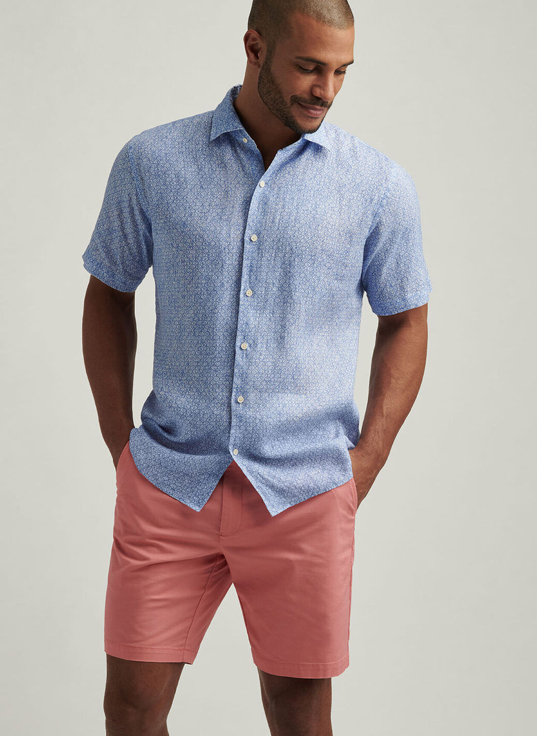 Peter Millar Mens Classic Fit Champlain Linen Sport Shirt - Blue Freesia