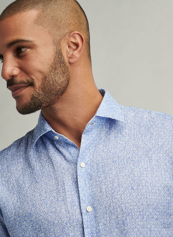 Peter Millar Mens Classic Fit Champlain Linen Sport Shirt - Blue Freesia