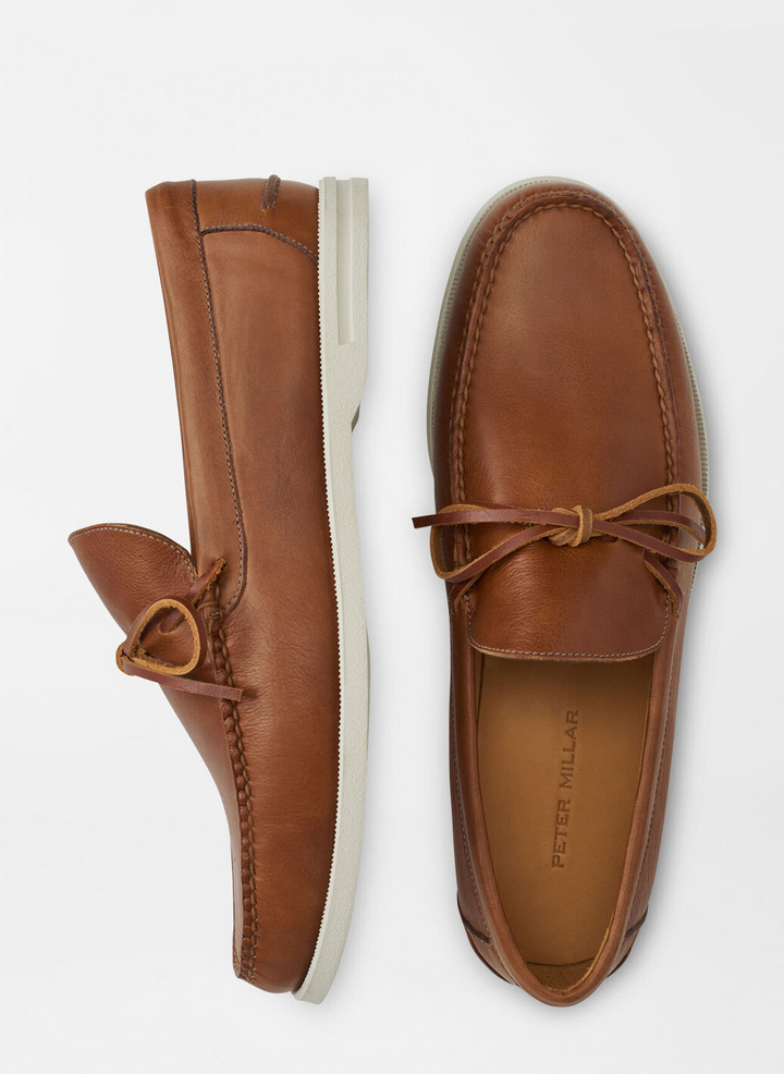 PETER MILLAR Men's Excursionist Leather Boat Shoe - COGNAC