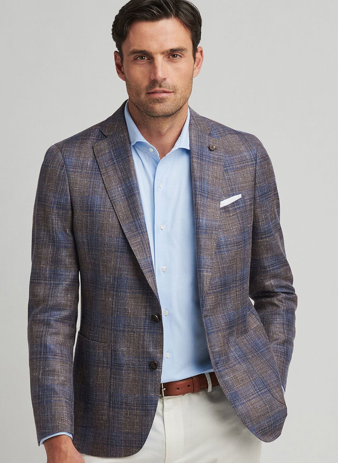 Peter Millar Mens Tailored Fit Dawson Plaid Soft Jacket - ESPRESSO