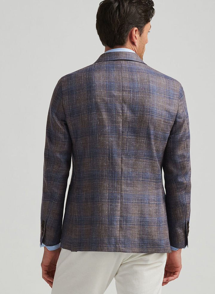 Peter Millar Mens Tailored Fit Dawson Plaid Soft Jacket - ESPRESSO