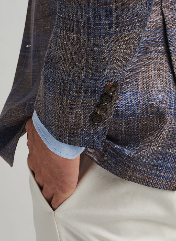 Peter Millar Mens Tailored Fit Dawson Plaid Soft Jacket - ESPRESSO