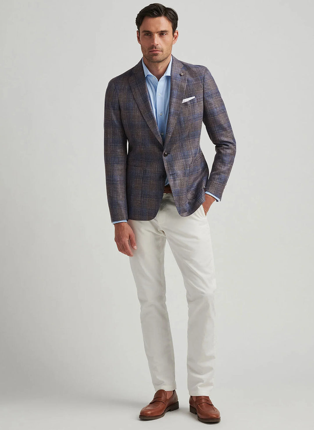 Peter Millar Mens Tailored Fit Dawson Plaid Soft Jacket - ESPRESSO