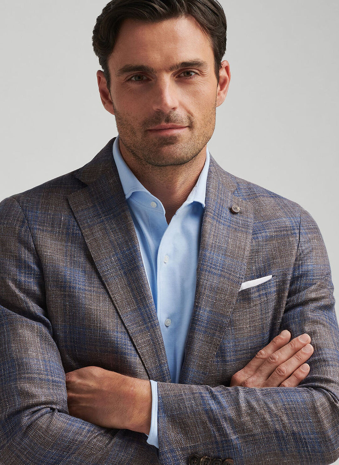Peter Millar Mens Tailored Fit Dawson Plaid Soft Jacket - ESPRESSO
