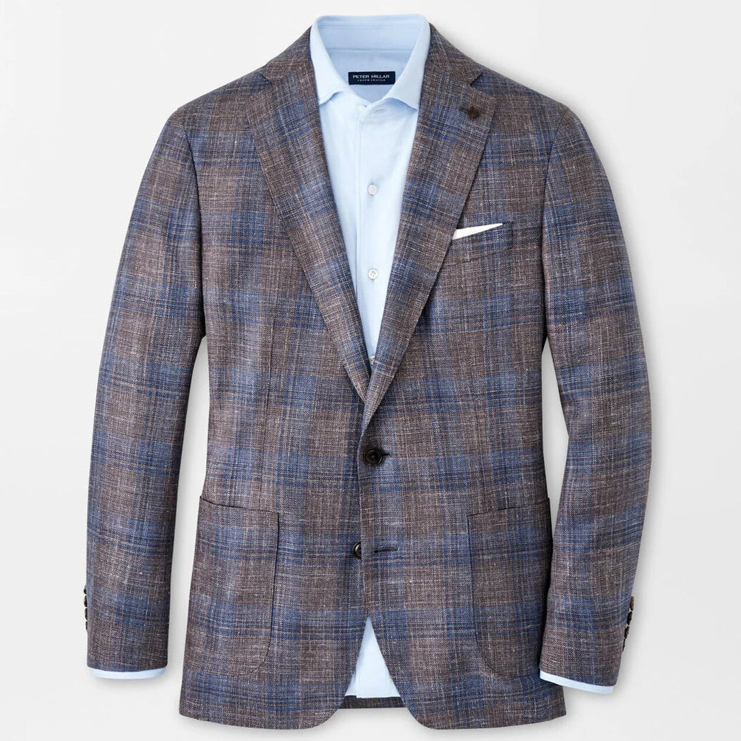 Peter Millar Mens Tailored Fit Dawson Plaid Soft Jacket - ESPRESSO