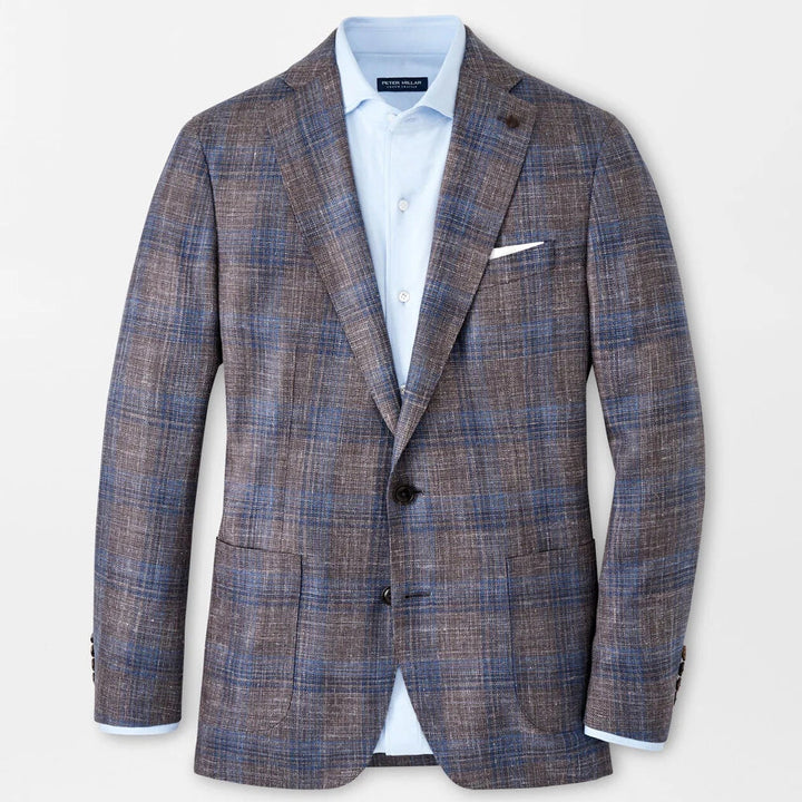 Peter Millar Mens Tailored Fit Dawson Plaid Soft Jacket - ESPRESSO