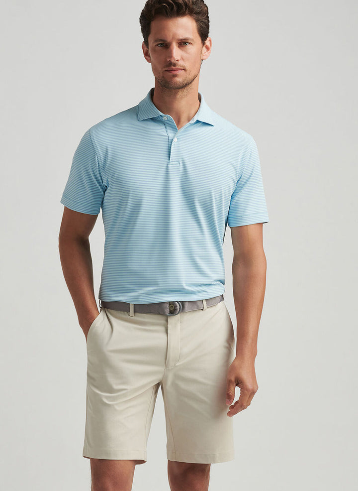 Peter Millar Mens Tailored Fit Ballad Performance Jersey Polo - Blue Spruce