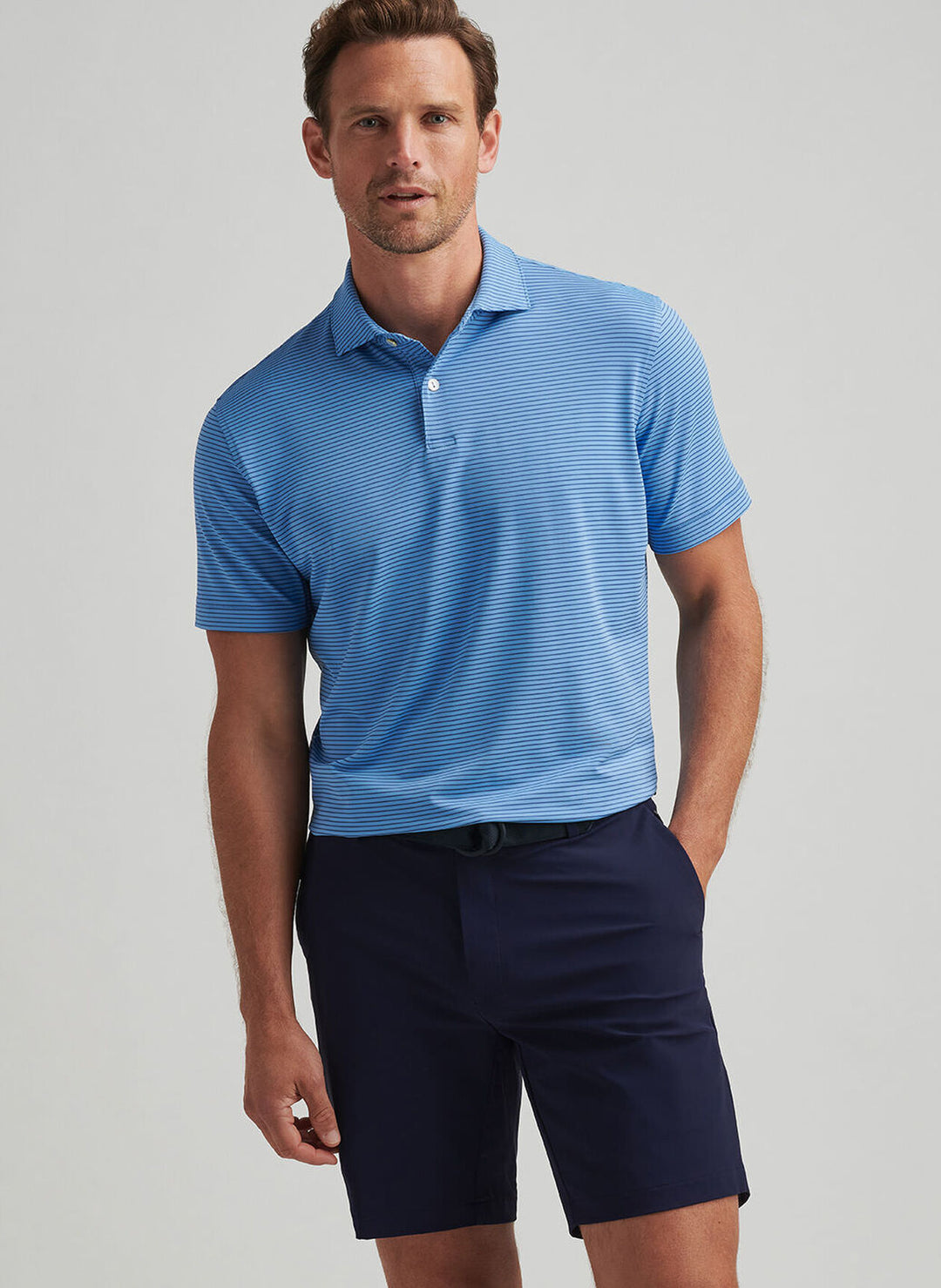Peter Millar Mens Tailored Fit Ballad Performance Jersey Polo - Fountain Blue