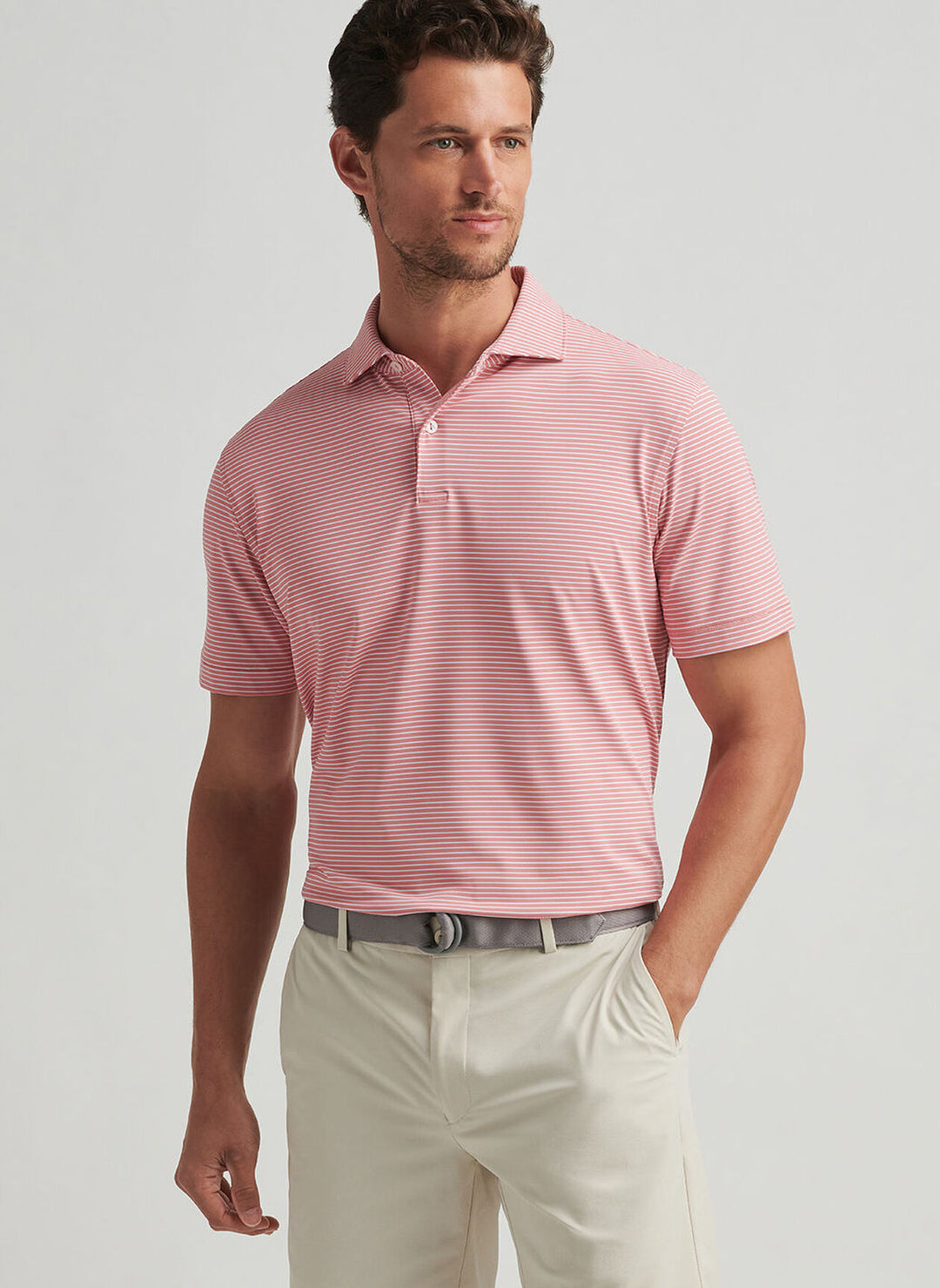 Peter Millar Mens Tailored Fit Ballad Performance Jersey Polo - Pink Crepe