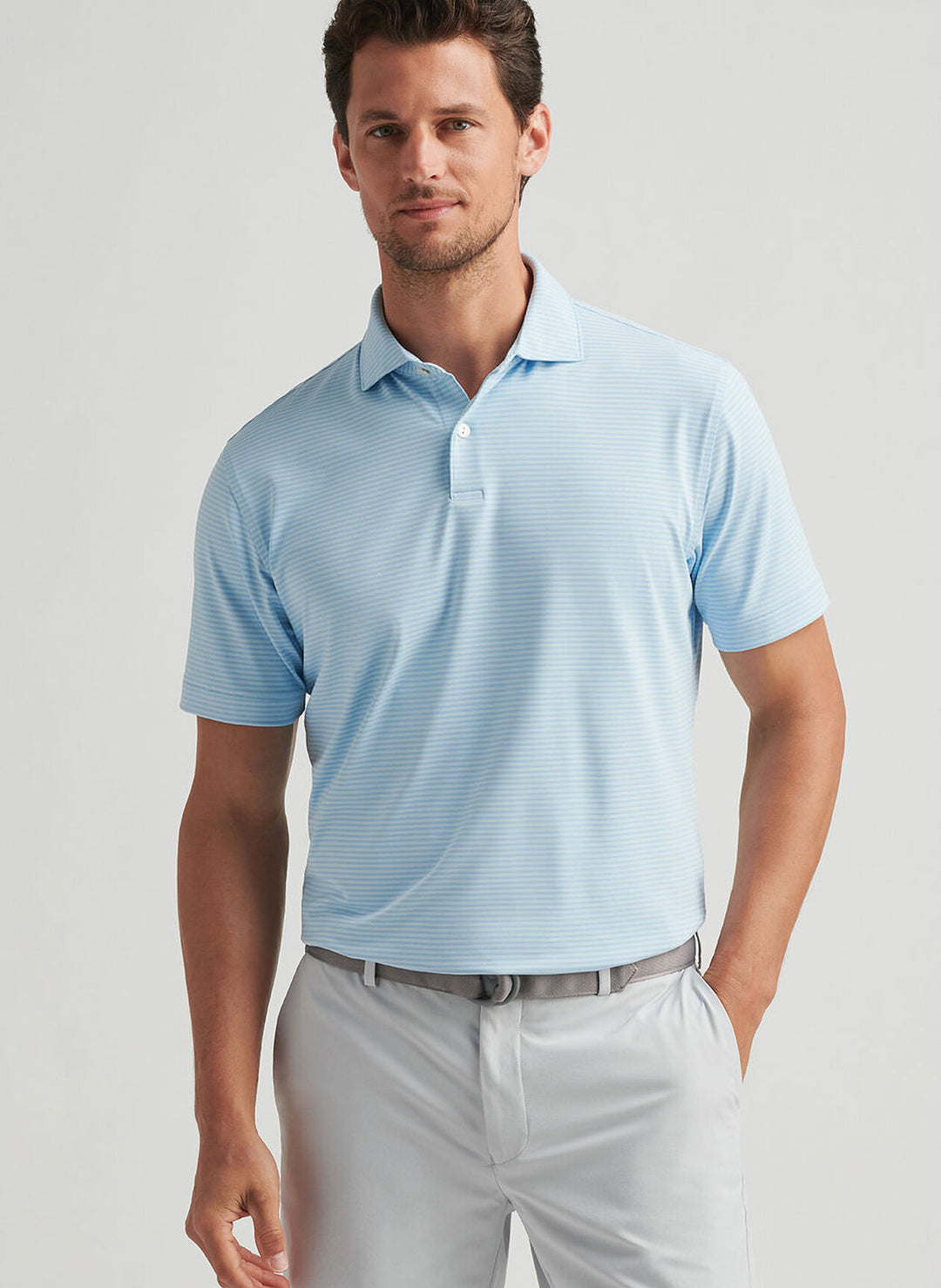 Peter Millar Mens Tailored Fit Ambrose Performance Jersey Polo - Blue Frost