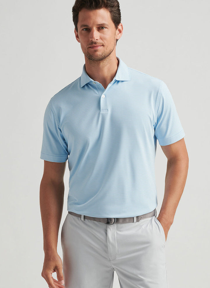 Peter Millar Mens Tailored Fit Ambrose Performance Jersey Polo - Blue Frost