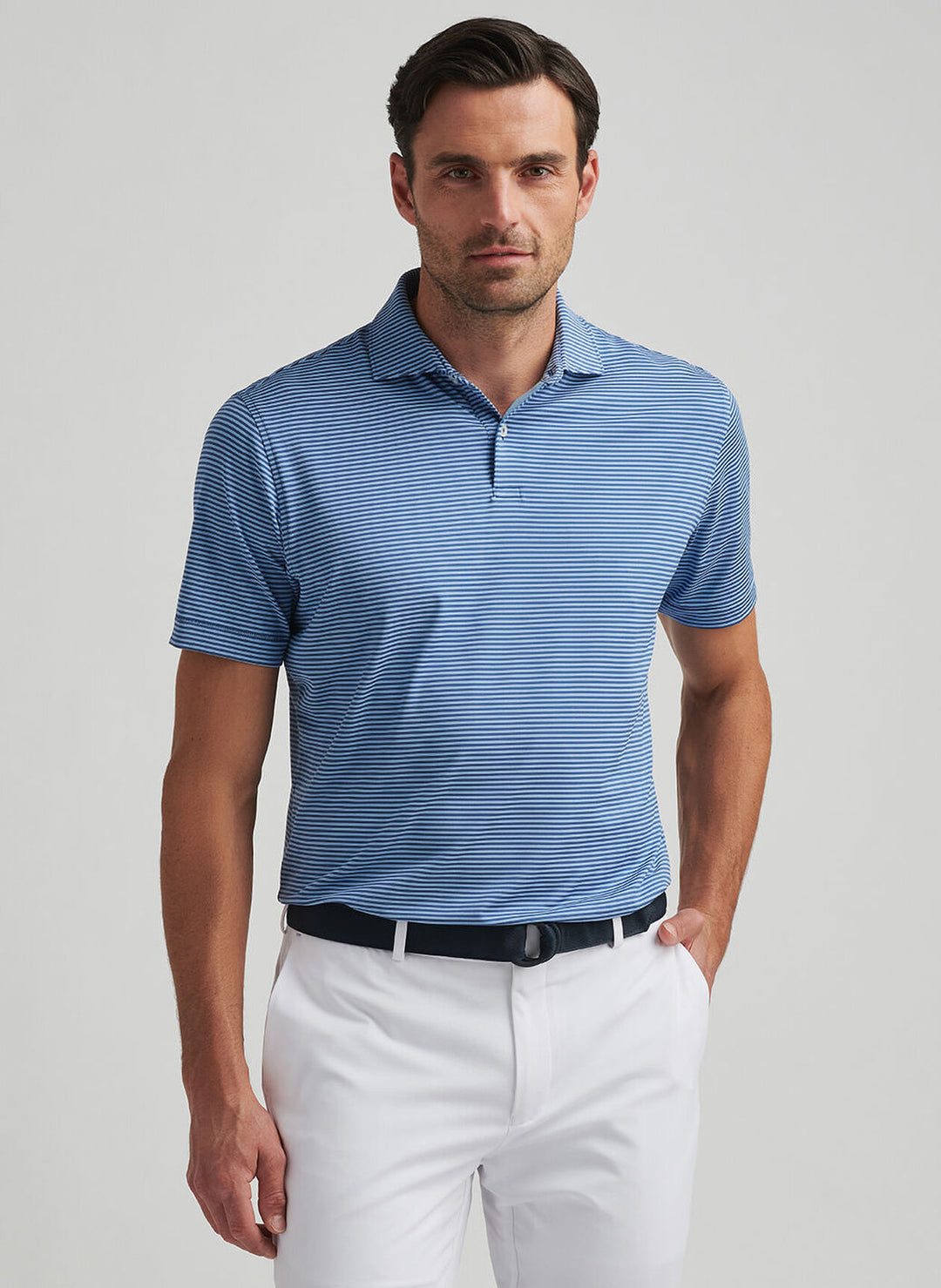 Peter Millar Mens Tailored Fit Ambrose Performance Jersey Polo - Ocean Blue
