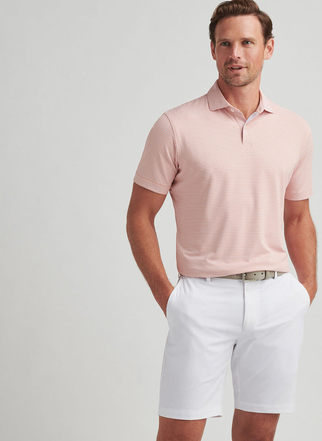 Peter Millar Mens Tailored Fit Ambrose Performance Jersey Polo - Paradise Orange
