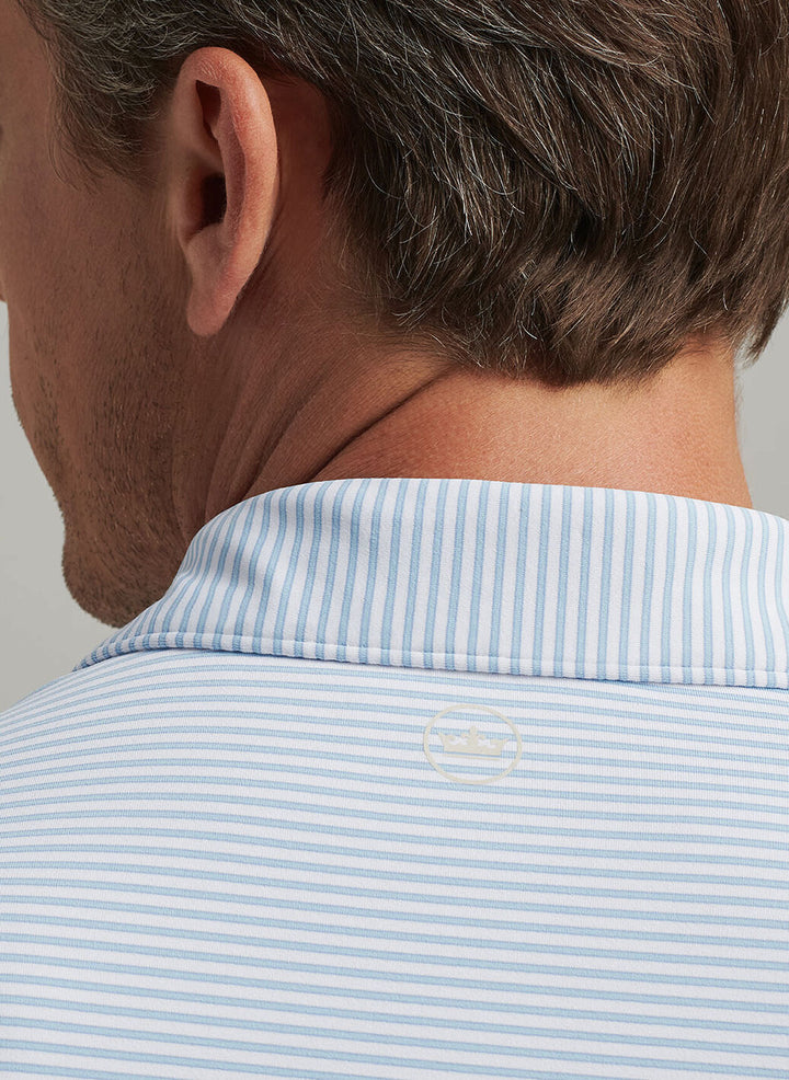 Peter Millar Mens Tailored Fit Ambrose Performance Jersey Polo - White Blue Frost