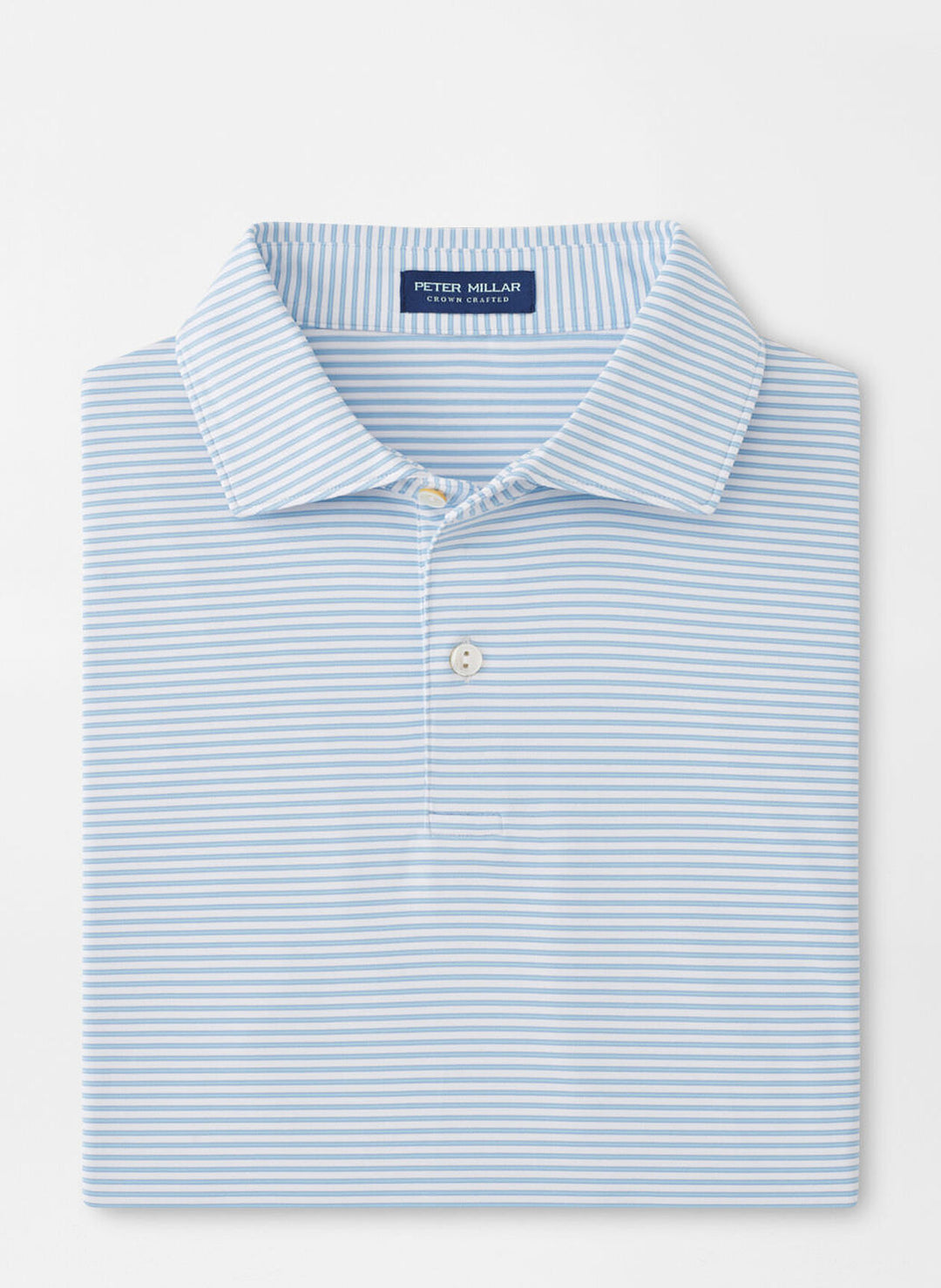 Peter Millar Mens Tailored Fit Ambrose Performance Jersey Polo - White Blue Frost