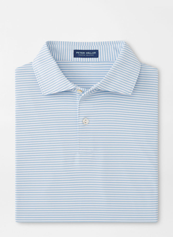 Peter Millar Mens Tailored Fit Ambrose Performance Jersey Polo - White Blue Frost