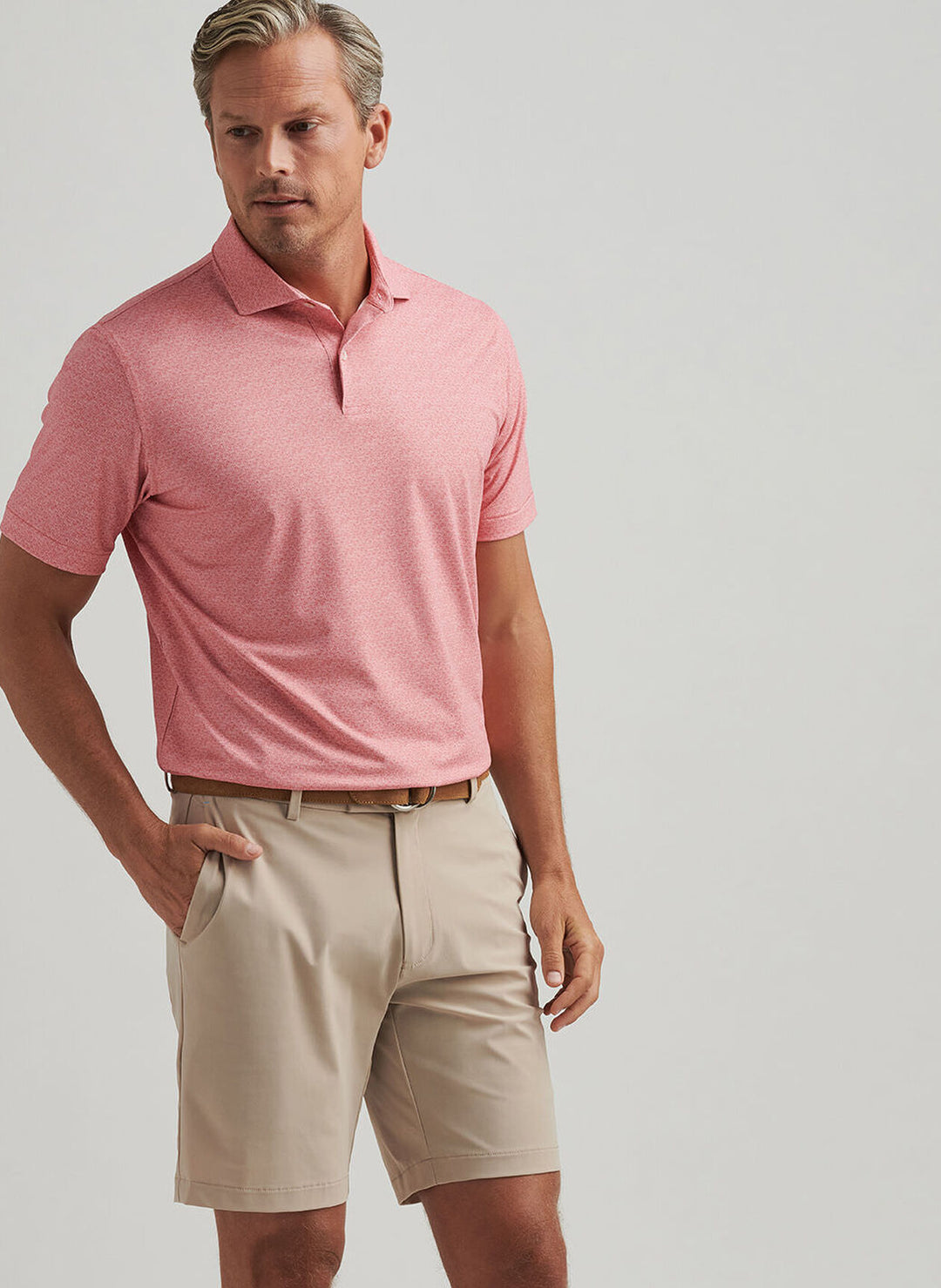 Peter Millar Mens Tailored Fit Espresso Martinis Performance Jersey Polo - Pink Crepe