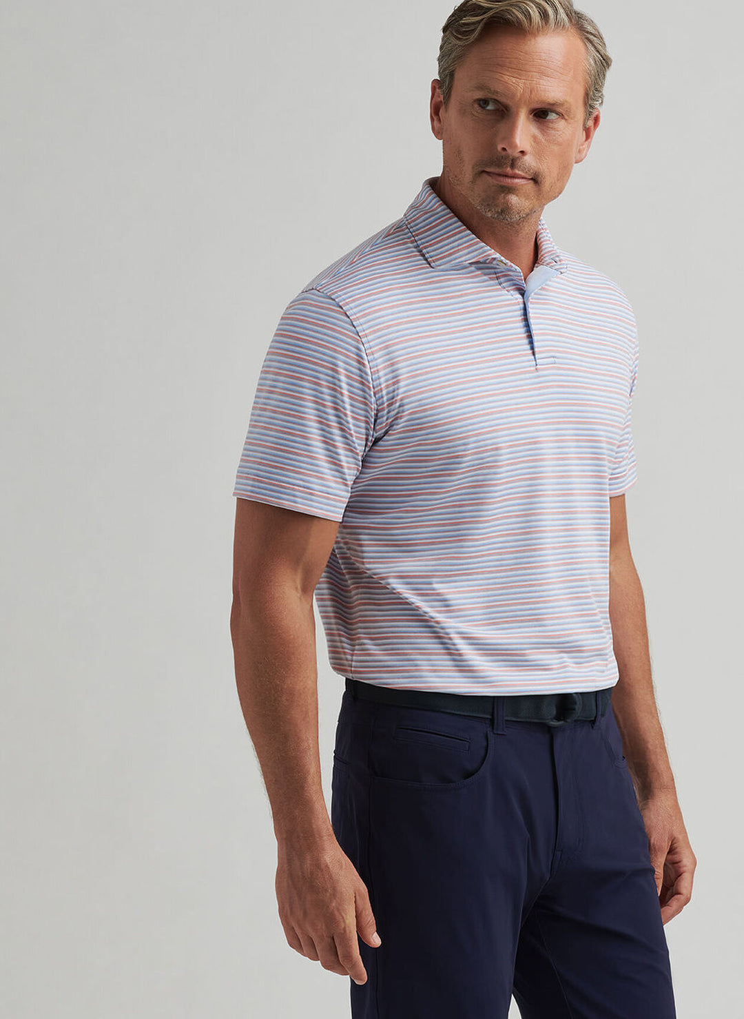 Peter Millar Mens Tailored Fit Cadence Performance Jersey Polo - Blue Frost