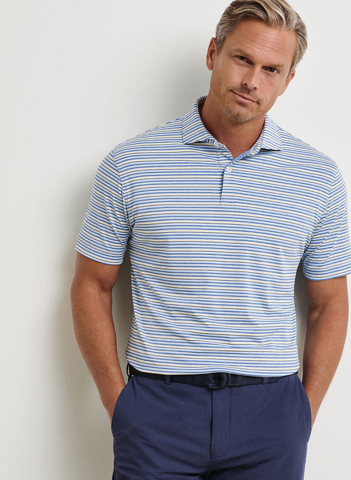 Peter Millar Mens Tailored Fit Cadence Performance Jersey Polo - Fountain Blue