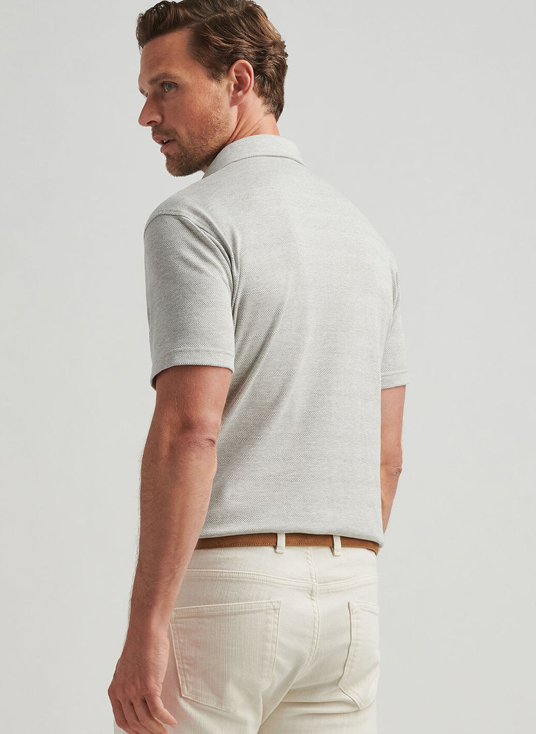 Peter Millar Mens Tailored Fit Harris Herringbone Knit Polo - British Grey